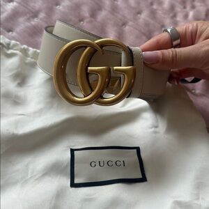 Gucci Cream Leather Belt with Gold Double G Buckle